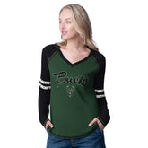 NBA - Milwaukee Bucks G-III 4Her by Carl Banks Women's Winner Waffle Knit Thermal Long Sleeve Tri-Blend T-Shirt - Hunter Green/Cream