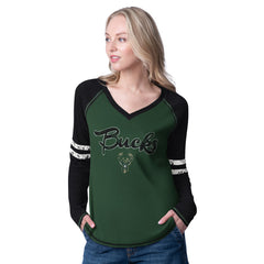 NBA - Milwaukee Bucks G-III 4Her by Carl Banks Women's Winner Waffle Knit Thermal Long Sleeve Tri-Blend T-Shirt - Hunter Green/Cream