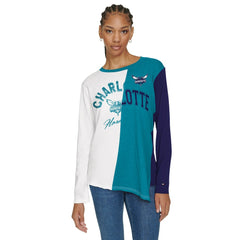 NBA - Charlotte Hornets Tommy Jeans Women's Amelia Color Blocked Long Sleeve T-Shirt - White/Teal