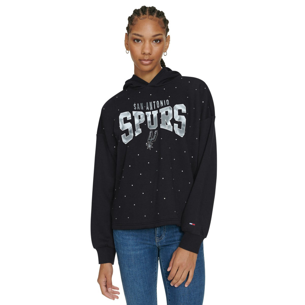 NBA - San Antonio Spurs Tommy Jeans Women's Stella Cropped Pullover Hoodie - Black