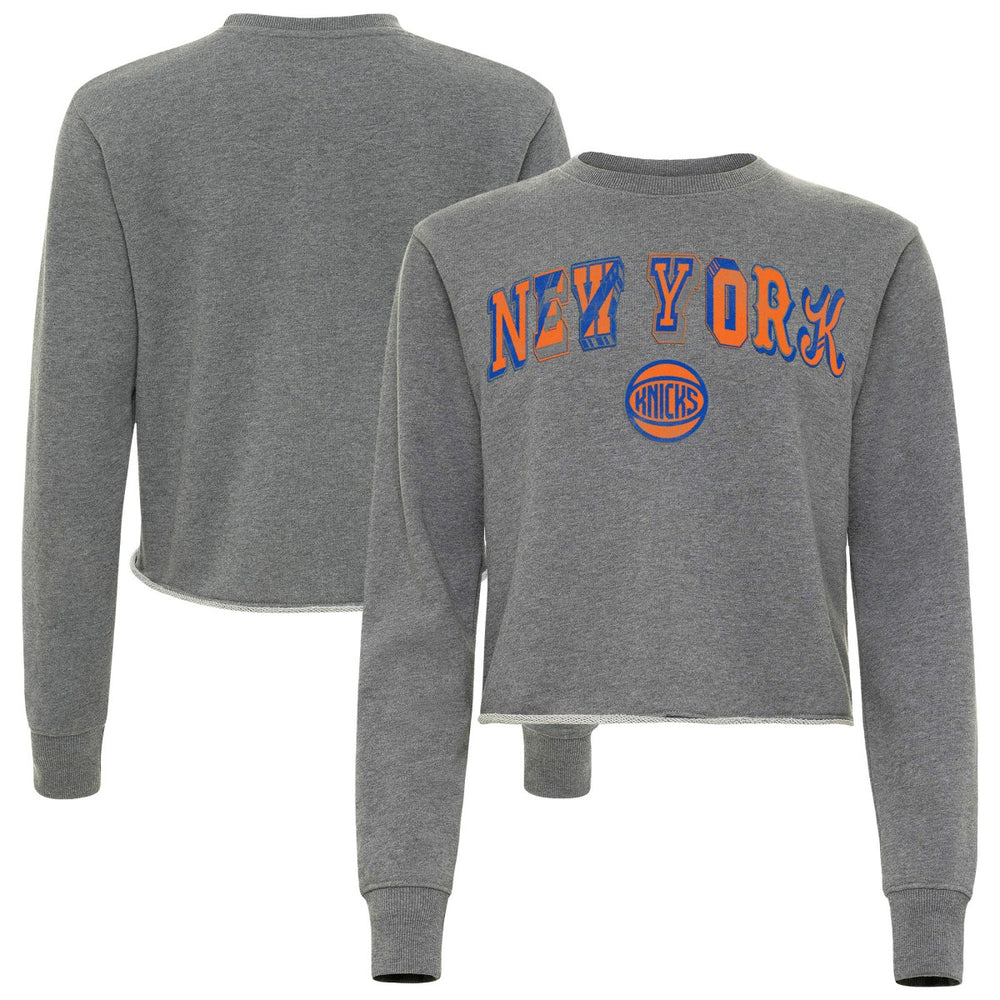 NBA - New York Knicks Sportiqe Women's Varsity Collection Kacey Cropped Pullover Sweatshirt - Heather Gray