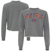 NBA - New York Knicks Sportiqe Women's Varsity Collection Kacey Cropped Pullover Sweatshirt - Heather Gray