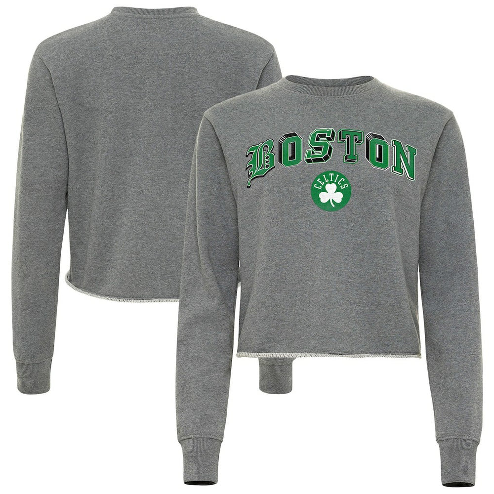 NBA - Boston Celtics Sportiqe Women's Varsity Collection Kacey Cropped Pullover Sweatshirt - Heather Gray