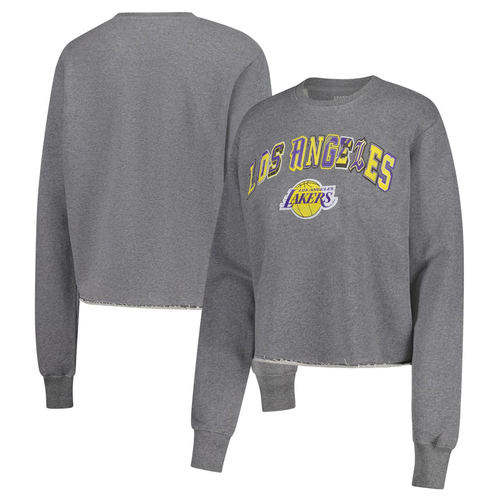 NBA - Los Angeles Lakers Sportiqe Women's Varsity Collection Kacey Cropped Pullover Sweatshirt - Heather Gray