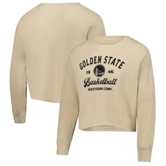 NBA - Golden State Warriors Sportiqe Unisex High Country Collection Cullen Cropped Waffle Knit Long Sleeve T-Shirt - Cream