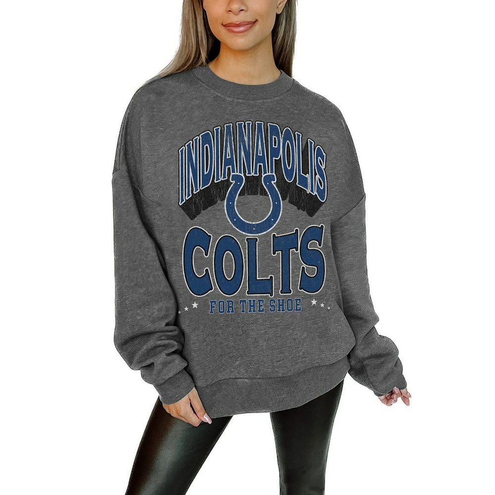 Indianapolis Colts Gameday Couture Women's Oversized Long Weekend Premium Fleece Drop Shoulder Pullover Sweatshirt Charcoal - NFL