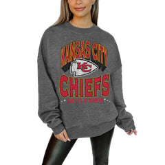 Kansas City Chiefs Gameday Couture Women's Oversized Long Weekend Premium Fleece Drop Shoulder Pullover Sweatshirt Charcoal - NFL