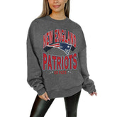 New England Patriots Gameday Couture Women's Oversized Long Weekend Premium Fleece Drop Shoulder Pullover Sweatshirt Charcoal - NFL
