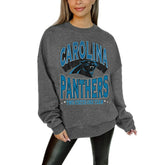 Carolina Panthers Gameday Couture Women's Oversized Long Weekend Premium Fleece Drop Shoulder Pullover Sweatshirt Charcoal - NFL