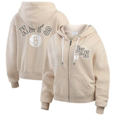 NBA - Brooklyn Nets WEAR by Erin Andrews Women's Tonal Felt Patch Full-Zip Hoodie - Tan