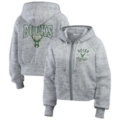 NBA - Milwaukee Bucks WEAR by Erin Andrews Women's Speckled Radiator Full-Zip Hoodie - Heather Gray