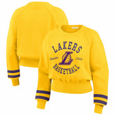 NBA - Los Angeles Lakers WEAR by Erin Andrews Women's Vintage Raglan Cropped Pullover Sweatshirt - Gold