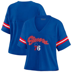 NBA - Philadelphia 76ers WEAR by Erin Andrews Women's Color Block Boxy V-Neck T-Shirt - Royal