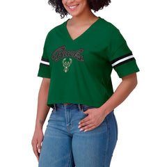 NBA - Milwaukee Bucks WEAR by Erin Andrews Women's Color Block Boxy V-Neck T-Shirt - Hunter Green