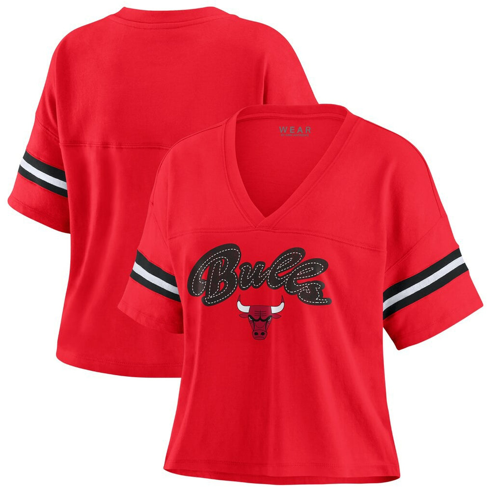 NBA - Chicago Bulls WEAR by Erin Andrews Women's Plus Size Color Block Boxy V-Neck T-Shirt - Red
