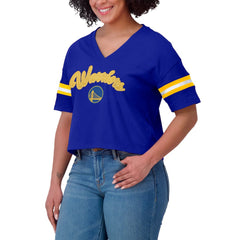 NBA - Golden State Warriors WEAR by Erin Andrews Women's Plus Size Color Block Boxy V-Neck T-Shirt - Royal