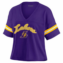 NBA - Los Angeles Lakers WEAR by Erin Andrews Women's Plus Size Color Block Boxy V-Neck T-Shirt - Purple