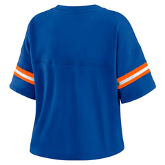 NBA - New York Knicks WEAR by Erin Andrews Women's Plus Size Color Block Boxy V-Neck T-Shirt - Blue