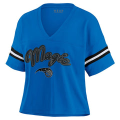 NBA - Orlando Magic WEAR by Erin Andrews Women's Plus Size Color Block Boxy V-Neck T-Shirt - Blue