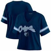 NBA - Memphis Grizzlies WEAR by Erin Andrews Women's Plus Size Color Block Boxy V-Neck T-Shirt - Navy