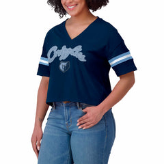 NBA - Memphis Grizzlies WEAR by Erin Andrews Women's Plus Size Color Block Boxy V-Neck T-Shirt - Navy