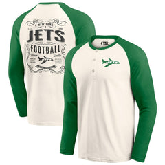 New York Jets Darius Rucker Collection Raglan Henley Long Sleeve T-Shirt Cream/Green - Fanatics