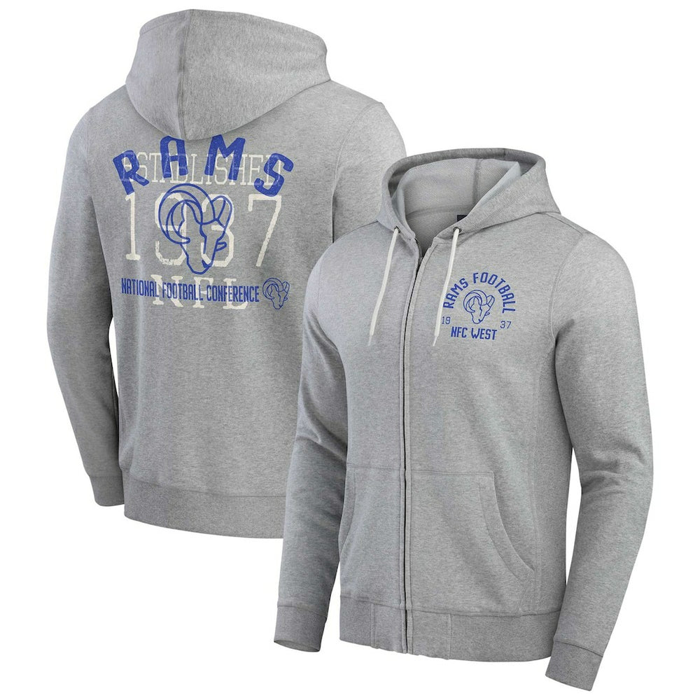 Los Angeles Rams Darius Rucker Collection Vintage Stripe Full-Zip Hoodie Heather Gray - Fanatics