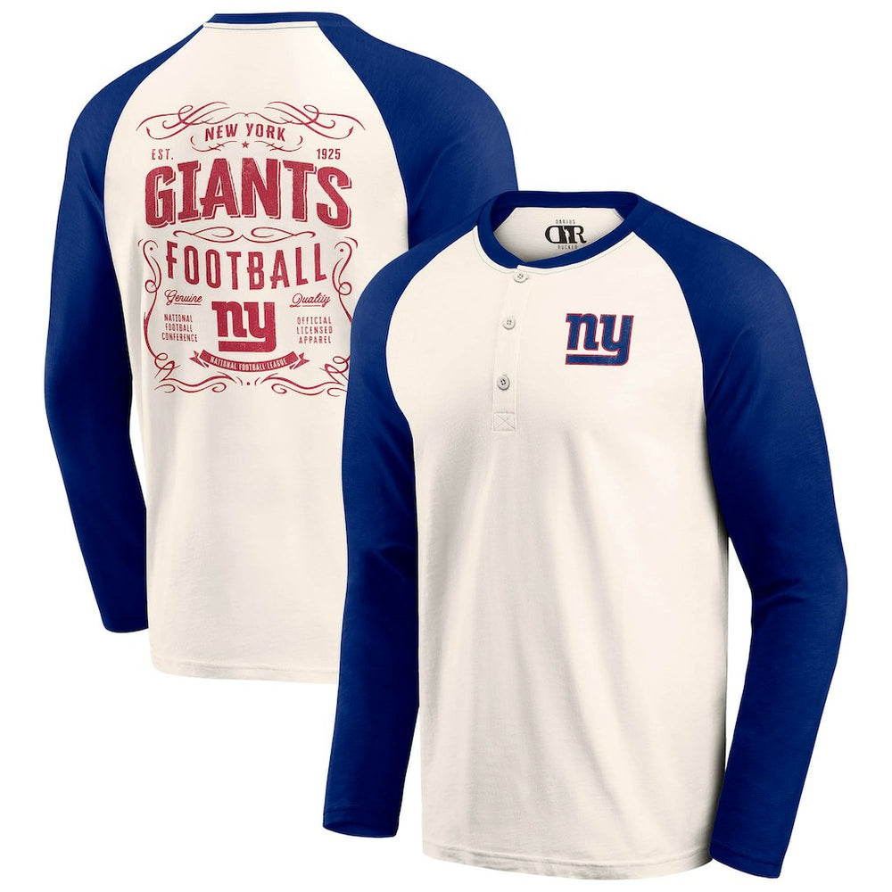 New York Giants Darius Rucker Collection Raglan Henley T-Shirt Cream/Royal - Fanatics