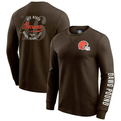 Cleveland Browns Darius Rucker Collection Washed Waffle-Knit Long Sleeve T-Shirt Brown - Fanatics