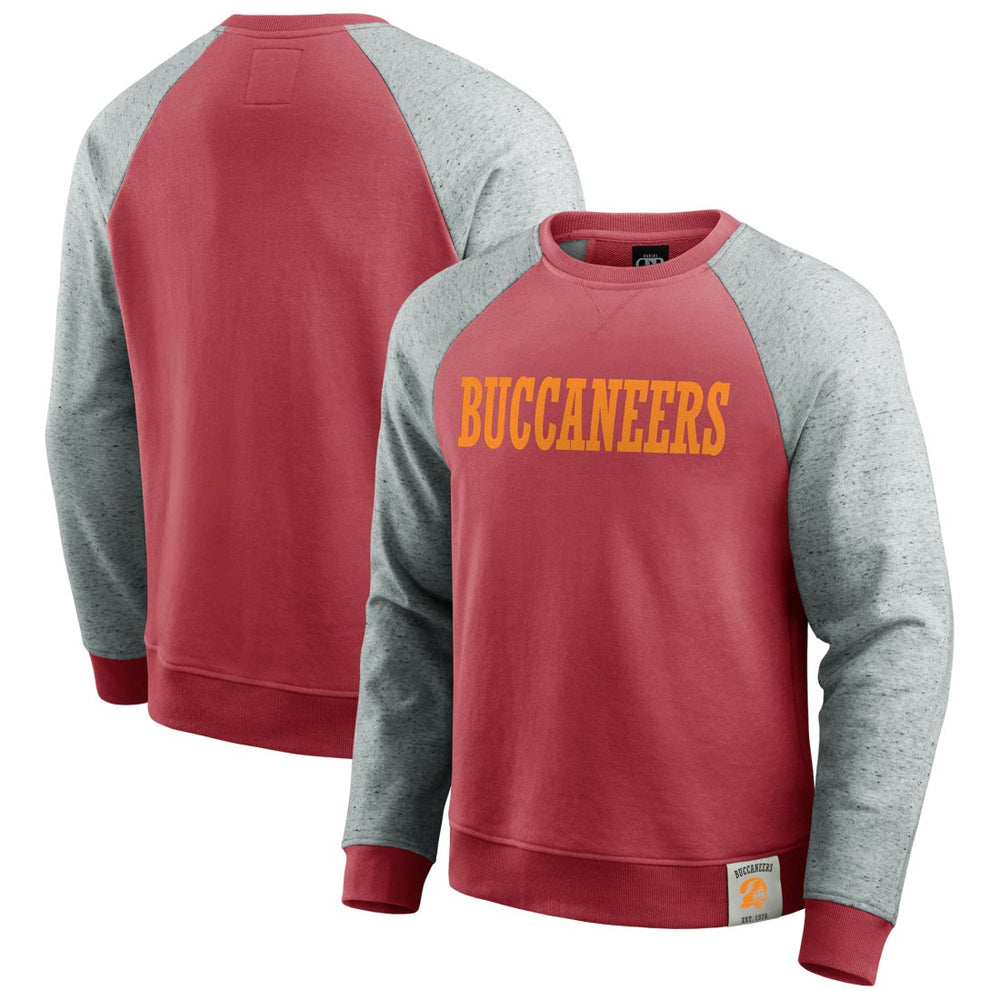 Tampa Bay Buccaneers Darius Rucker Collection Throwback Color Block Raglan Pullover Sweatshirt Red/Heather Gray - Fanatics