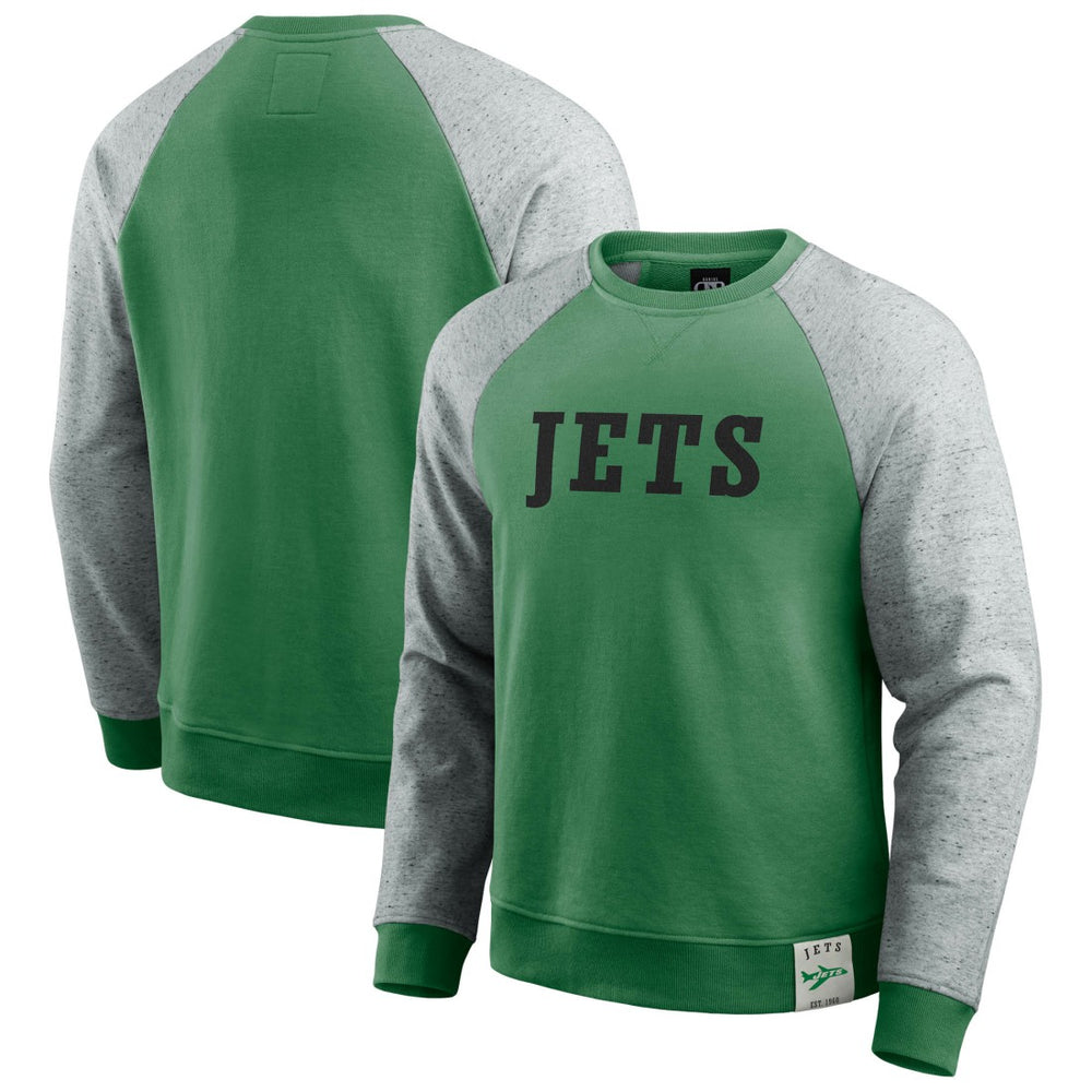New York Jets Darius Rucker Collection Throwback Color Block Raglan Pullover Sweatshirt Kelly Green/Heather Gray - Fanatics