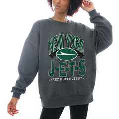 New York Jets Gameday Couture Women's Oversized Long Weekend Premium Fleece Drop Shoulder Pullover Sweatshirt Charcoal - NFL
