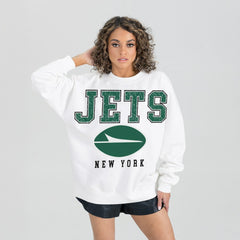 New York Jets Gameday Couture Women's Sunday Drives Oversized Crewneck Pullover Sweatshirt White - NFL