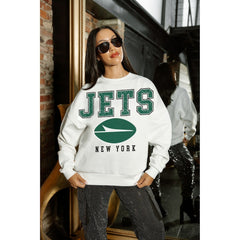 New York Jets Gameday Couture Women's Sunday Drives Oversized Crewneck Pullover Sweatshirt White - NFL