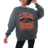 Cleveland Browns Gameday Couture Women's Oversized Long Weekend Premium Fleece Drop Shoulder Pullover Sweatshirt Charcoal - NFL