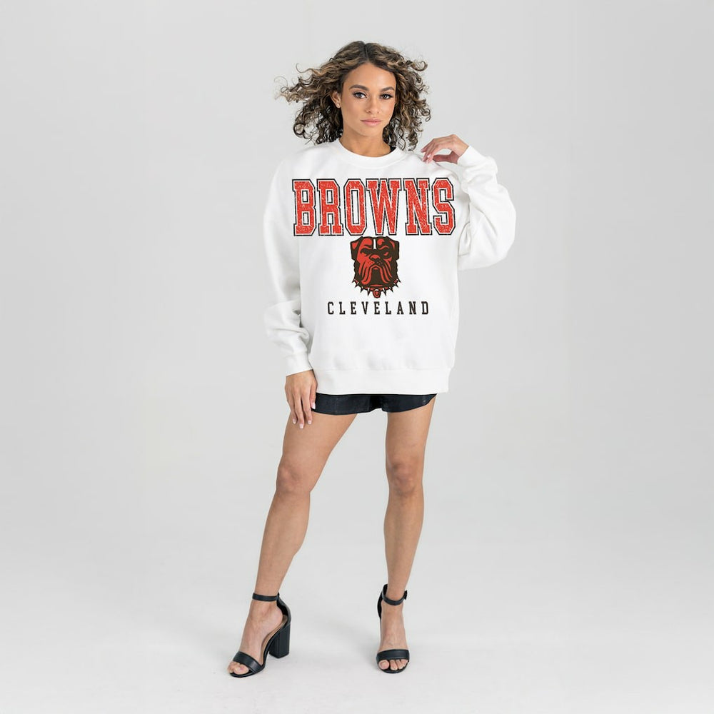 Cleveland Browns Gameday Couture Women's Sunday Drives Oversized Pullover Sweatshirt White - NFL