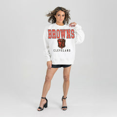 Cleveland Browns Gameday Couture Women's Sunday Drives Oversized Pullover Sweatshirt White - NFL