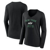 New York Jets Women's Victory Arch Long Sleeve V-Neck T-Shirt Black - NFL