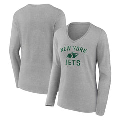 New York Jets Women's Victory Arch Long Sleeve V-Neck T-Shirt Gray - NFL