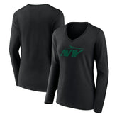 New York Jets Women's Secondary Logo Long Sleeve V-Neck T-Shirt Black - NFL