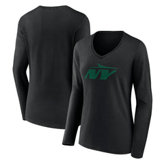 New York Jets Women's Secondary Logo Long Sleeve V-Neck T-Shirt Black - NFL