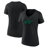 New York Jets Women's Secondary Logo V-Neck T-Shirt Black - NFL