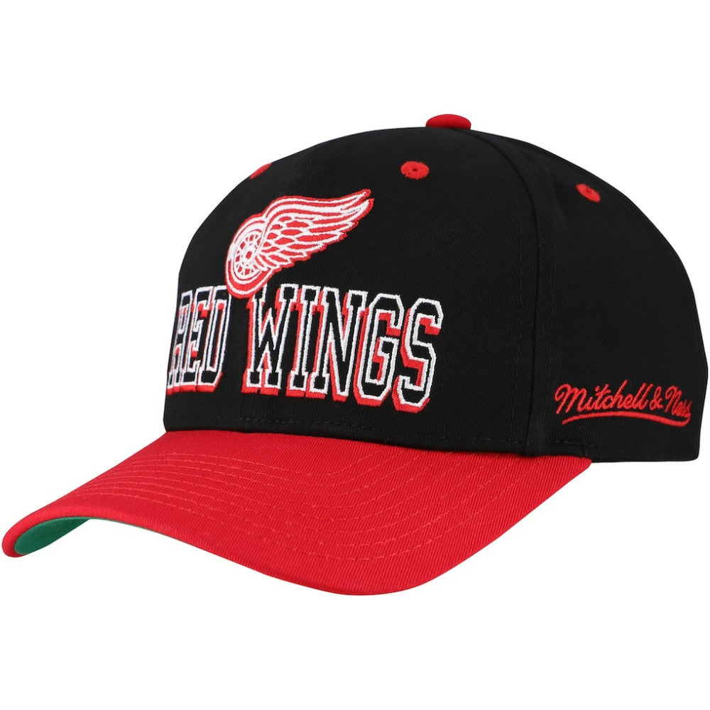 Detroit Red Wings - Mitchell & Ness Backside Script Two-Tone Pro Crown Adjustable Hat Black/Red