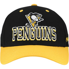 Pittsburgh Penguins Mitchell & Ness Backside Script Two-Tone Pro Crown Adjustable Hat Black/Gold
