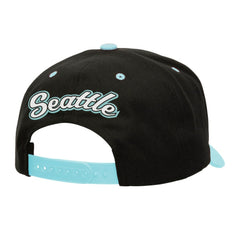 Seattle Kraken Mitchell & Ness Backside Script Two-Tone Pro Crown Adjustable Hat Black/Light Blue
