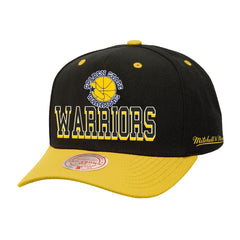 Mitchell & Ness - Golden State Warriors Backside Script Two-Tone Pro Crown Adjustable Hat - Black/Gold