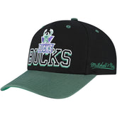 Mitchell & Ness - Milwaukee Bucks Backside Script Two-Tone Pro Crown Adjustable Hat - Black/Hunter Green