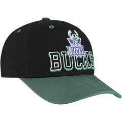 Mitchell & Ness - Milwaukee Bucks Backside Script Two-Tone Pro Crown Adjustable Hat - Black/Hunter Green