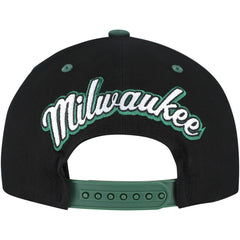 Mitchell & Ness - Milwaukee Bucks Backside Script Two-Tone Pro Crown Adjustable Hat - Black/Hunter Green