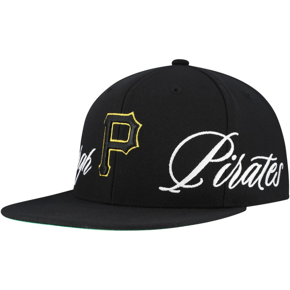Pittsburgh Pirates Mitchell & Ness Just Don x MLB Lux Script Snapback Hat Sale
